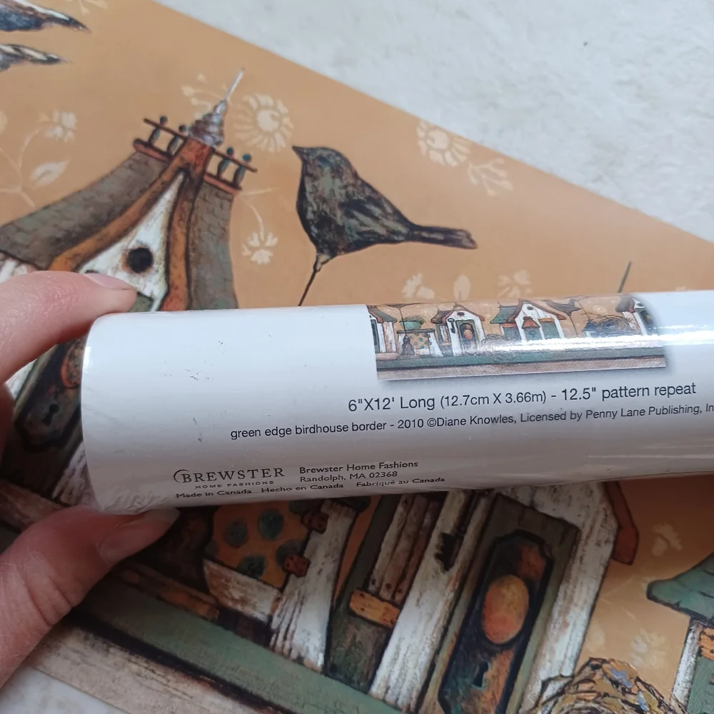 Wallpaper Border Country Wooden Birdhouses Knowles Teal 2 Rolls